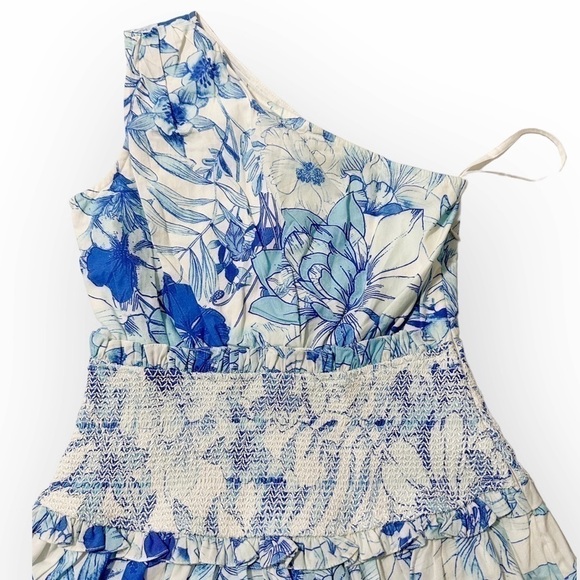 NWT Rococo Sand Amaya One Shoulder Floral Print Mini Dress, Size S, Color Blue - Picture 8 of 16